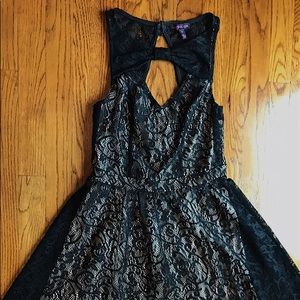 Black lace with cream underlay dress